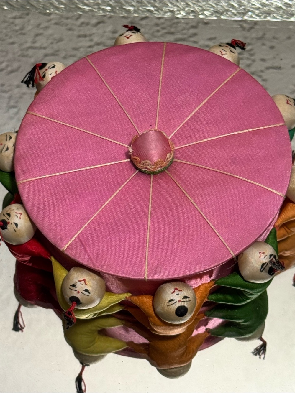 Vintage Silk Chinese Dolls Trinket Jewelry Box w/Lid - Picture 3 of 14